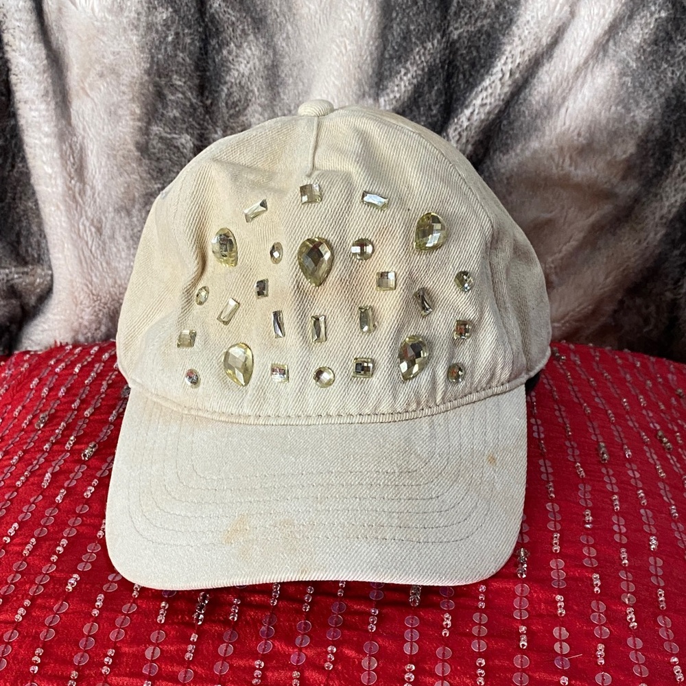 Cotton Stretch Crystal Embellished Adjustable Baseball Cap Used